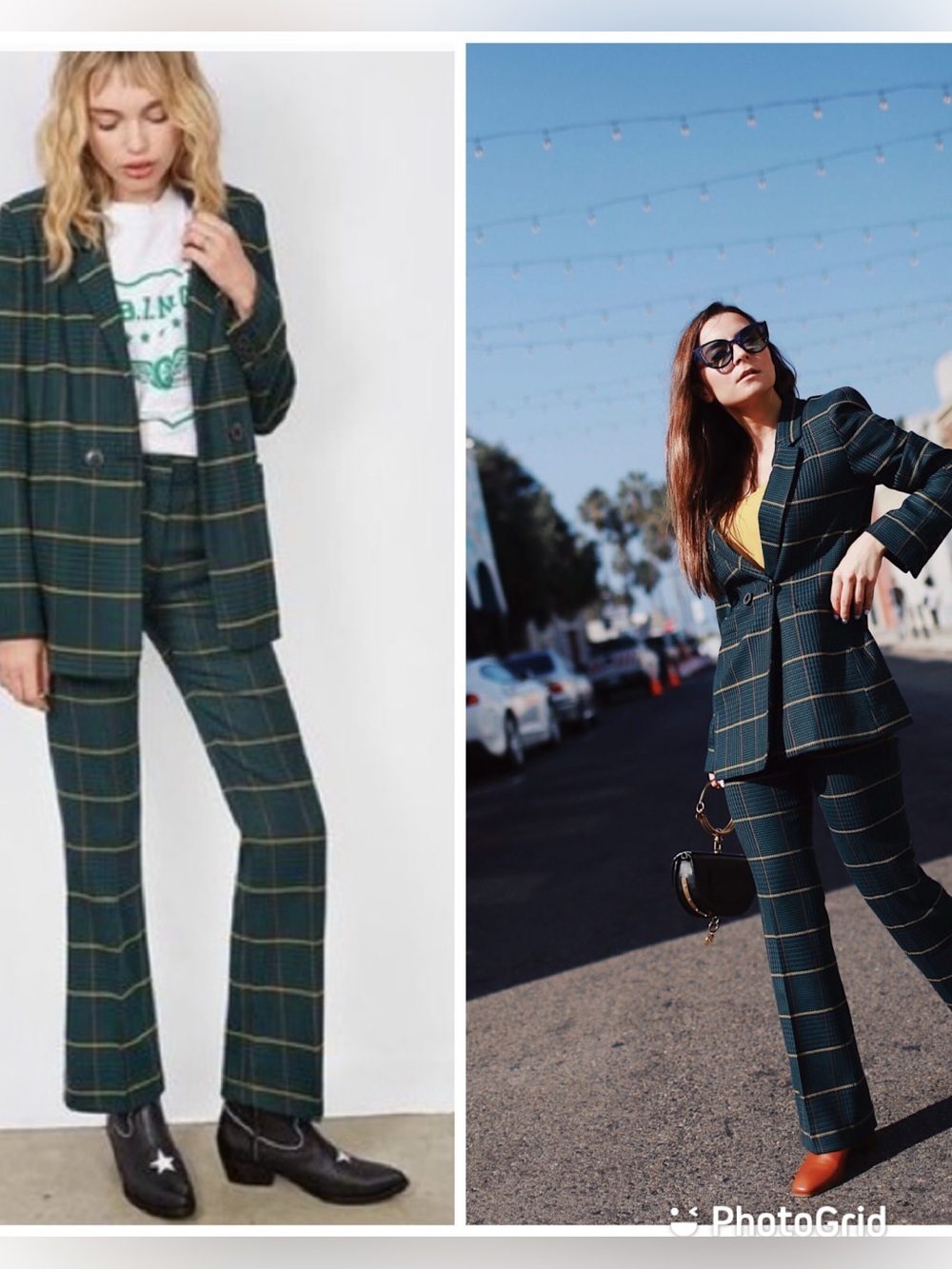 ANINE BING Madeline Blazer + Cindy Pants Green Plaid